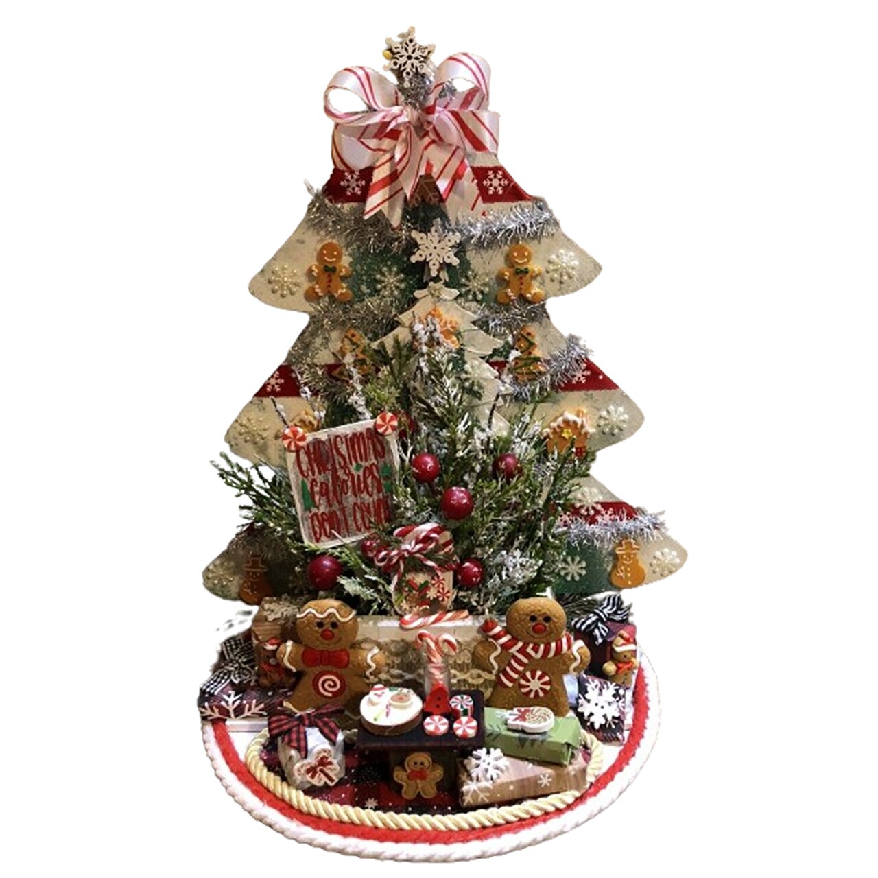 Decorative Christmas Tree with Gingerbread Men and Lights Table Decor